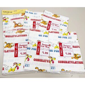 VTG Garfield Odie Flat Wrapping Paper Congratulations (Lot Of  6 Packs) NEW